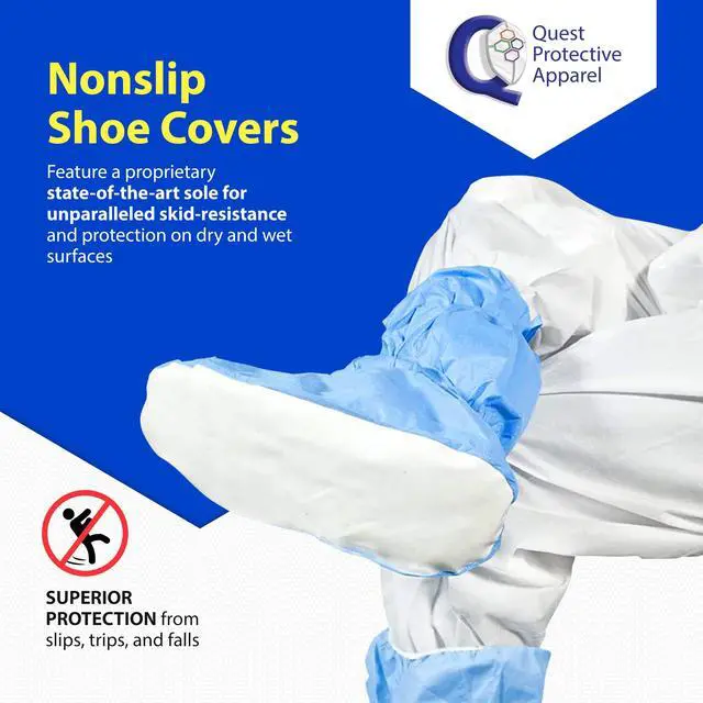 Alt view image 3 of 6 - Quest Traction Disposable Boot & Shoe Covers 18" Tall Non-Slip, Water-Resistant Protective Overshoes, Blue, X-Large, 50 Pairs for Cleanroom, Medical & Industrial Use