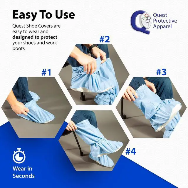 Alt view image 6 of 6 - Quest Traction Disposable Boot & Shoe Covers 18" Tall Non-Slip, Water-Resistant Protective Overshoes, Blue, X-Large, 50 Pairs for Cleanroom, Medical & Industrial Use