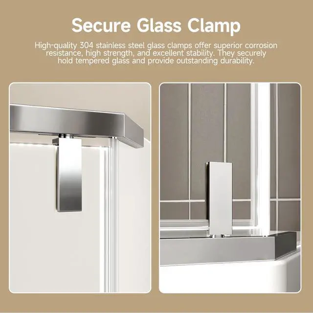 Alt view image 4 of 6 - Frameless Pivot Neo-Angle Shower Door 36" W x 72" H, 1/4" (6mm) Clear Tempered Glass Corner Shower Door, Chrome Aluminum Frame, Base Not Included