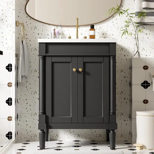 Main image of 24" Bathroom Vanity with Sink, Powder Room Small Bathroom Vanity with 2-Door Cabinet, Undermount Sink, Solid Wood Frame Bathroom Storage Cabinet