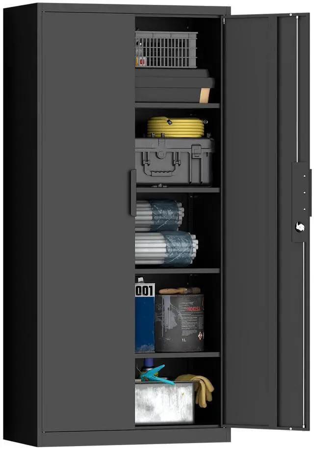 Main image of Metal Garage Storage Cabinet with 2 Doors and Shelves - 72" x 34" x 18" Steel Lockable File Cabinet, Black Locking Tool Cabinets for Office Home Garage Gym School