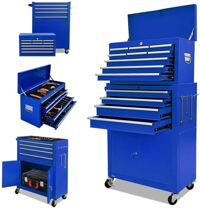 Main image of 13-Drawer Tool Chest with Double Door Handle,2 in 1 Detachable Rolling Tool Chests with Wheels and Drawers,Large Tool Box with Lock,Mobile Steel Tool Cabinet Storage (Blue)