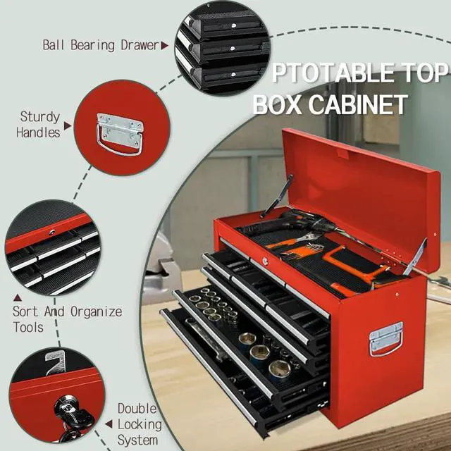 Alt view image 5 of 6 - Tool Chest 13-Drawer with Double Door Handle,2 in 1 Detachable Rolling Tool Chests with Wheels and Drawers,Large Tool Box with Lock (Red&Black)