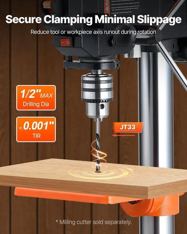 Alt view image 5 of 6 - 8 in Benchtop Drill Press, 2.5A Induction Motor, Tabletop Drilling Machine with 750/1140 / 1740/2340 / 3200 RPM Adjustable Speed, 0-45° Tilting Worktable, LED Work Light, for Wood Metal
