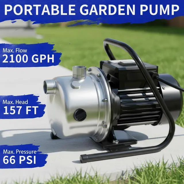 Alt view image 2 of 5 - Shallow Well Pump, Stainless Steel Garden Irrigation Pump, 115V Water Transfer Pump, Water Booster Jet Pump for Home Garden Lawn Farm, Silver