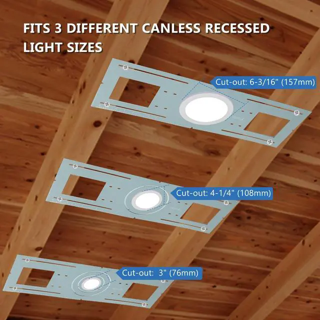 Alt view image 4 of 6 - 36 Pack New Construction Rough in Plate Pre mounting Bracket for 3/4 /6 inch Wafer Lights, 26 Inch Length, Shallow Recessed Light Housing, Galvanized Metal Sheet