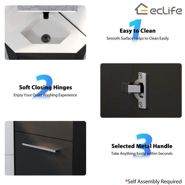Alt view image 6 of 6 - 26" Corner Bathroom Vanity Sink Combo for Small Space Freestanding Storage Cabinet with White Resin Sink and Matte Black Faucet, Black