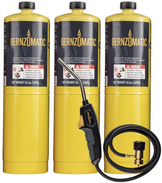 Main image of BZ8250HT Reach Hose Torch, Trigger-Start Hose Torch with Included Holster For Fuel Canister, Red (8250 Torch + 3 MAP Pro Bottles)