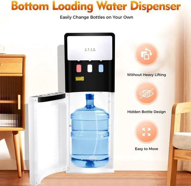 Alt view image 2 of 6 - Bottom Loading Water Dispenser for 5 Gallon Bottles, Water Cooler Dispenser with 3 Temperature Settings - Hot, Cold & Room Water, Water Jug Dispenser Ideal for Home Office (White)
