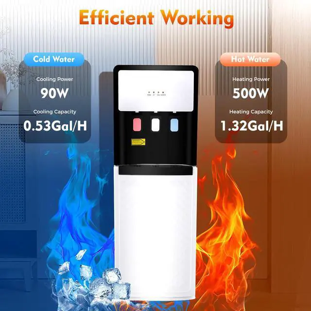 Alt view image 3 of 6 - Bottom Loading Water Dispenser for 5 Gallon Bottles, Water Cooler Dispenser with 3 Temperature Settings - Hot, Cold & Room Water, Water Jug Dispenser Ideal for Home Office (White)