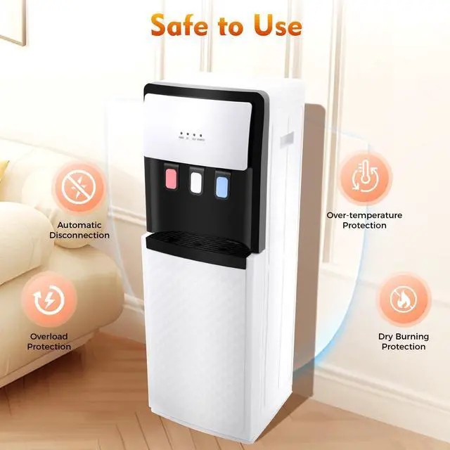 Alt view image 4 of 6 - Bottom Loading Water Dispenser for 5 Gallon Bottles, Water Cooler Dispenser with 3 Temperature Settings - Hot, Cold & Room Water, Water Jug Dispenser Ideal for Home Office (White)