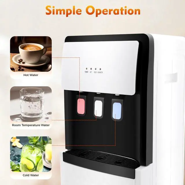Alt view image 5 of 6 - Bottom Loading Water Dispenser for 5 Gallon Bottles, Water Cooler Dispenser with 3 Temperature Settings - Hot, Cold & Room Water, Water Jug Dispenser Ideal for Home Office (White)