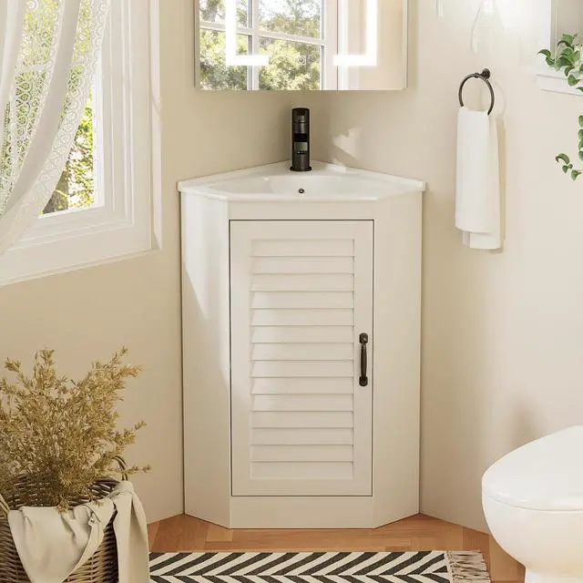 Main image of 24" Corner Bathroom Vanity Undermount Sink Combo, Freestanding Storage Cabinet, Soft Closing Doors, Modern Wall Mount Bathroom Vanity for Small Space, White (Faucet Not Included)