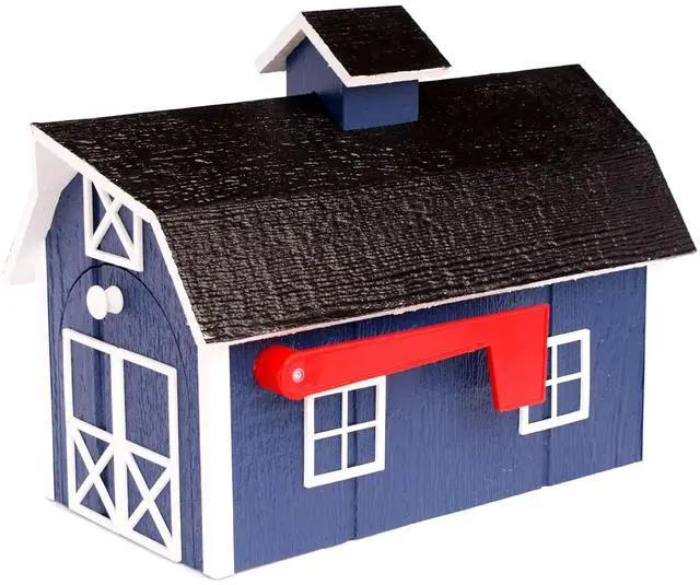 Main image of Deluxe Wooden Mailbox, Dutch Barn Style (Navy Blue with White Trim)