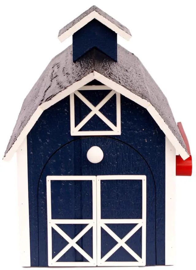 Alt view image 4 of 6 - Deluxe Wooden Mailbox, Dutch Barn Style (Navy Blue with White Trim)