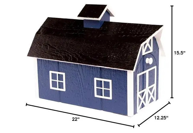 Alt view image 6 of 6 - Deluxe Wooden Mailbox, Dutch Barn Style (Navy Blue with White Trim)