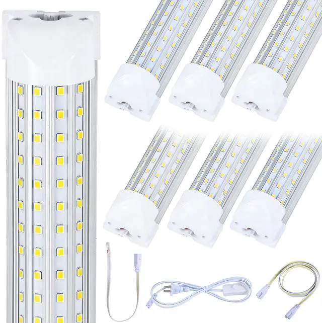 Main image of 6-Pack 8ft LED Shop Light Fixture - 120W T8 Integrated LED Tube Light - 6000K 20000LM V-Shape Linkable - High Output - Clear Cover - Plug and Play - 300 Degree Lighting for Garage, Shop, Barn