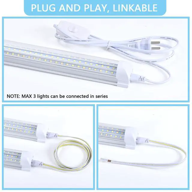 Alt view image 3 of 6 - 6-Pack 8ft LED Shop Light Fixture - 120W T8 Integrated LED Tube Light - 6000K 20000LM V-Shape Linkable - High Output - Clear Cover - Plug and Play - 300 Degree Lighting for Garage, Shop, Barn