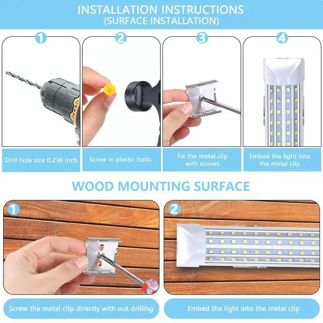 Alt view image 4 of 6 - 6-Pack 8ft LED Shop Light Fixture - 120W T8 Integrated LED Tube Light - 6000K 20000LM V-Shape Linkable - High Output - Clear Cover - Plug and Play - 300 Degree Lighting for Garage, Shop, Barn