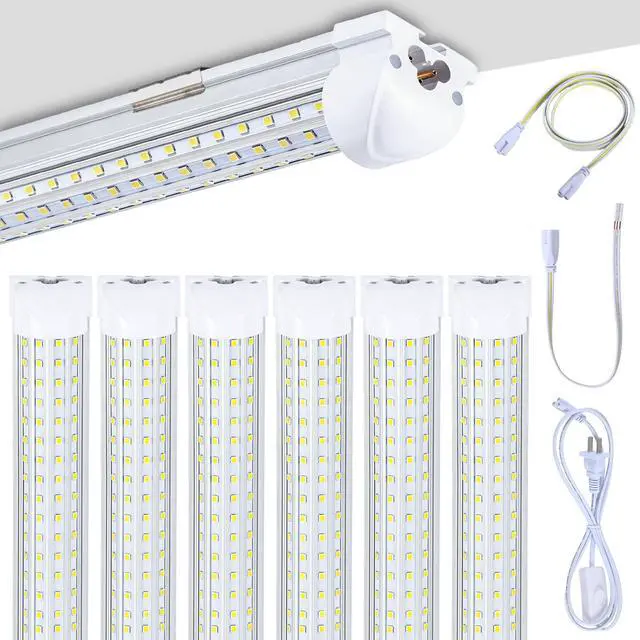 Alt view image 5 of 6 - 6-Pack 8ft LED Shop Light Fixture - 120W T8 Integrated LED Tube Light - 6000K 20000LM V-Shape Linkable - High Output - Clear Cover - Plug and Play - 300 Degree Lighting for Garage, Shop, Barn