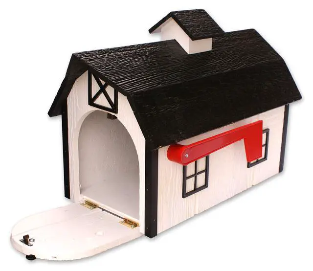 Alt view image 2 of 5 - AmishToyBox Deluxe Wooden Mailbox, Dutch Barn Style with Rustic Cupola (White with Black Trim), Amish-Made