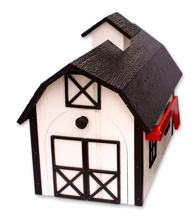 Alt view image 3 of 5 - AmishToyBox Deluxe Wooden Mailbox, Dutch Barn Style with Rustic Cupola (White with Black Trim), Amish-Made