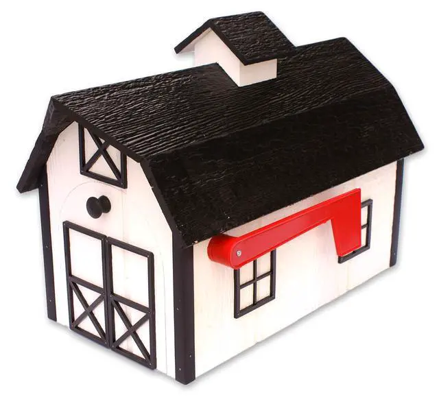 Alt view image 4 of 5 - AmishToyBox Deluxe Wooden Mailbox, Dutch Barn Style with Rustic Cupola (White with Black Trim), Amish-Made