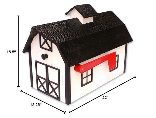 Alt view image 5 of 5 - AmishToyBox Deluxe Wooden Mailbox, Dutch Barn Style with Rustic Cupola (White with Black Trim), Amish-Made