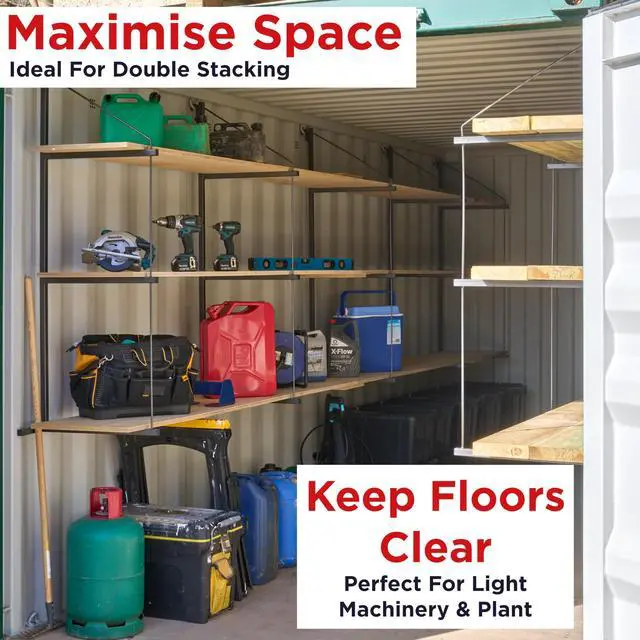 Alt view image 4 of 6 - Heavy Duty Shipping Container Shelving, 4 Pack Shipping Container Accessories, Pre Welded Storage Container Shelves, Conex Compatible Shipping Container Brackets