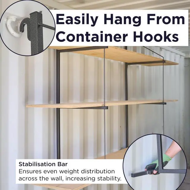 Alt view image 6 of 6 - Heavy Duty Shipping Container Shelving, 4 Pack Shipping Container Accessories, Pre Welded Storage Container Shelves, Conex Compatible Shipping Container Brackets