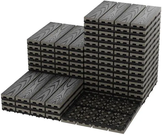 Main image of 27 PCS Interlocking Deck Tiles, 12x12 Inch Waterproof Patio Flooring, Composite Wood for All-Weather Outdoor Use on Poolside, Balcony, Backyard, Porch & Garden, Easy DIY Installation,Grey