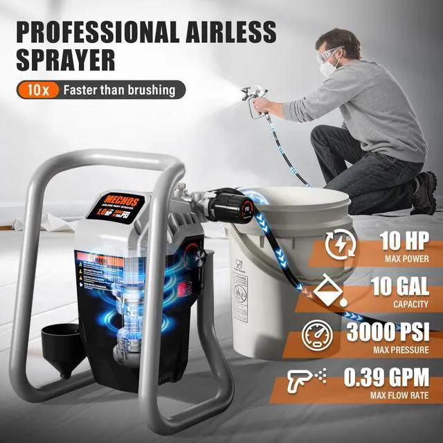 Alt view image 2 of 6 - Airless Paint Sprayer - High Efficiency Thinning-Free Electric Spray Gun with Brass Nozzles & Extension Rod, Minimal Overspray for Home Interior/Exterior (Gray)
