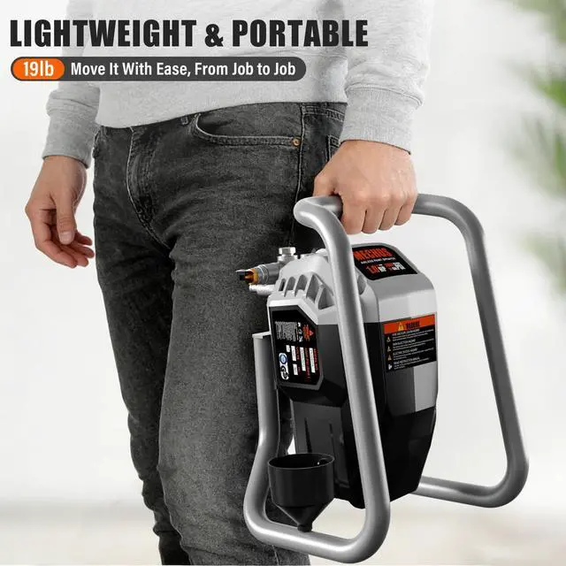 Alt view image 4 of 6 - Airless Paint Sprayer - High Efficiency Thinning-Free Electric Spray Gun with Brass Nozzles & Extension Rod, Minimal Overspray for Home Interior/Exterior (Gray)