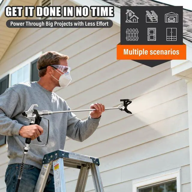 Alt view image 5 of 6 - Airless Paint Sprayer - High Efficiency Thinning-Free Electric Spray Gun with Brass Nozzles & Extension Rod, Minimal Overspray for Home Interior/Exterior (Gray)
