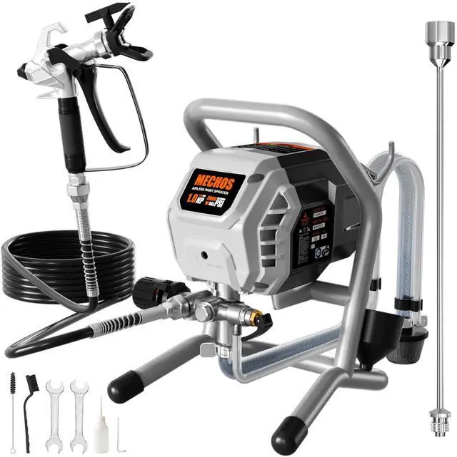 Main image of Airless Paint Sprayer - High Efficiency Thinning-Free Electric Spray Gun with Brass Nozzles & Extension Rod, Minimal Overspray for Home Interior/Exterior (Silver)
