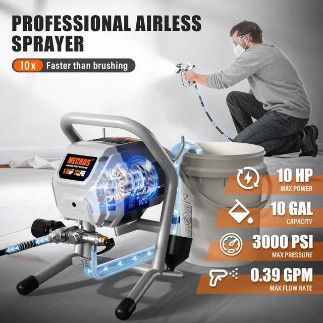 Alt view image 2 of 6 - Airless Paint Sprayer - High Efficiency Thinning-Free Electric Spray Gun with Brass Nozzles & Extension Rod, Minimal Overspray for Home Interior/Exterior (Silver)