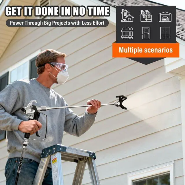 Alt view image 5 of 6 - Airless Paint Sprayer - High Efficiency Thinning-Free Electric Spray Gun with Brass Nozzles & Extension Rod, Minimal Overspray for Home Interior/Exterior (Silver)