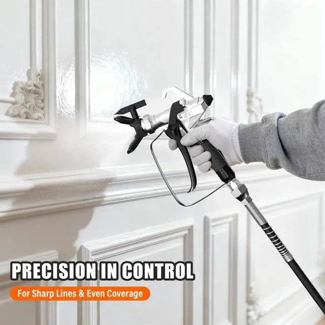Alt view image 6 of 6 - Airless Paint Sprayer - High Efficiency Thinning-Free Electric Spray Gun with Brass Nozzles & Extension Rod, Minimal Overspray for Home Interior/Exterior (Silver)