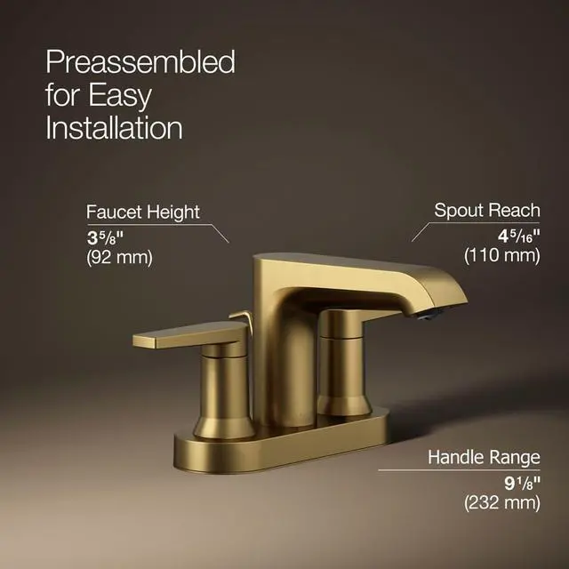Alt view image 4 of 6 - 97094-4-2MB Hint® Centerset Bathroom Sink Faucet, 1.2 gpm, Vibrant Brushed Moderne Brass