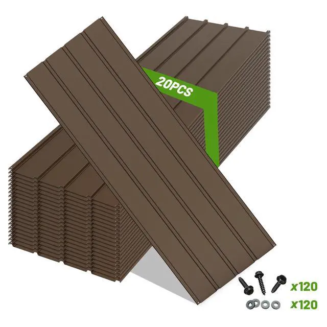 Alt view image 2 of 6 - 20PCS Metal Roofing Panels, Corrugated Galvanized Roof Panels, Waterproof Metal Siding Panel with 120 Pcs Steel Screws for Pergola, Gazebo, Shed, Garages, Stables and Mobile Homes -Brown