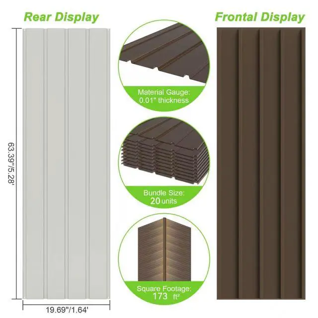 Alt view image 3 of 6 - 20PCS Metal Roofing Panels, Corrugated Galvanized Roof Panels, Waterproof Metal Siding Panel with 120 Pcs Steel Screws for Pergola, Gazebo, Shed, Garages, Stables and Mobile Homes -Brown