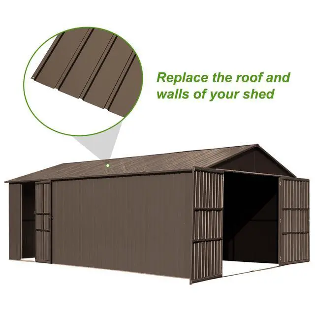 Alt view image 6 of 6 - 20PCS Metal Roofing Panels, Corrugated Galvanized Roof Panels, Waterproof Metal Siding Panel with 120 Pcs Steel Screws for Pergola, Gazebo, Shed, Garages, Stables and Mobile Homes -Brown