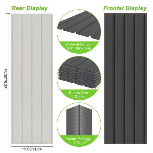 Alt view image 3 of 6 - 20PCS Metal Roofing Panels, Corrugated Galvanized Roof Panels, Waterproof Metal Siding Panel with 120 Pcs Steel Screws for Pergola, Gazebo, Shed, Garages, Stables and Mobile Homes -Grey