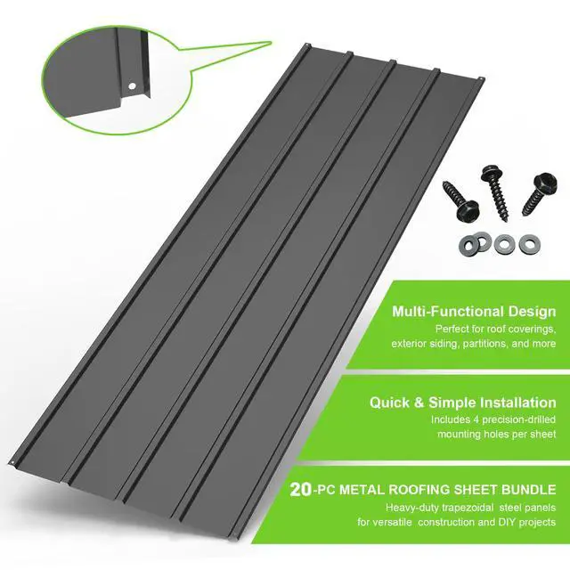 Alt view image 4 of 6 - 20PCS Metal Roofing Panels, Corrugated Galvanized Roof Panels, Waterproof Metal Siding Panel with 120 Pcs Steel Screws for Pergola, Gazebo, Shed, Garages, Stables and Mobile Homes -Grey