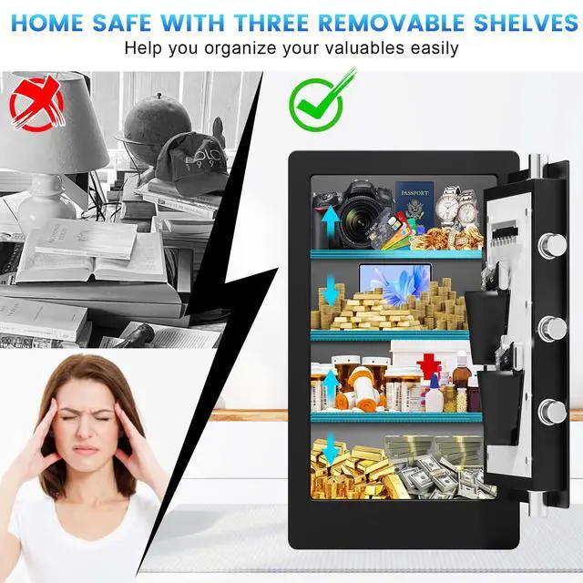 Alt view image 5 of 6 - ." Large Biometric Safe Box, Home Safes Water Fireproof, Duty Document Safe with Bottom Hidden Compartment, Anti-Theft Dual Alerts, Mute Mode, Digital Security for Home and Business
