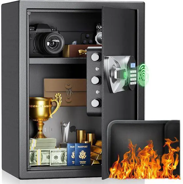 Main image of Large Home Safe Box 2.0 Cub Biometric Safe Fingerprint Recogntion Lock Box with Removable Shelf LED Light Fireproof Bag Wall Mount Cabinet Safe for Home Office Hotel, Black