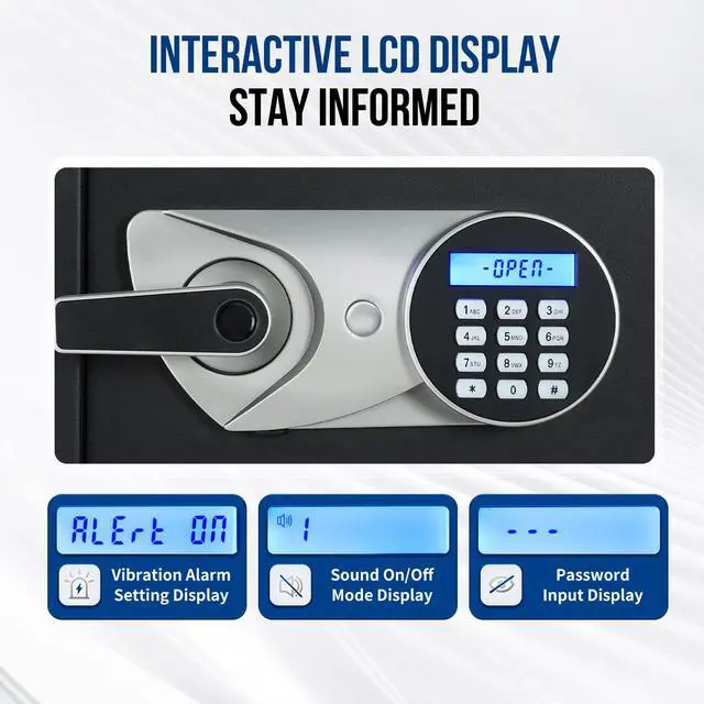 Alt view image 4 of 6 - Large Home Safe Box 2.0 Cub Biometric Safe Fingerprint Recogntion Lock Box with Removable Shelf LED Light Fireproof Bag Wall Mount Cabinet Safe for Home Office Hotel, Black