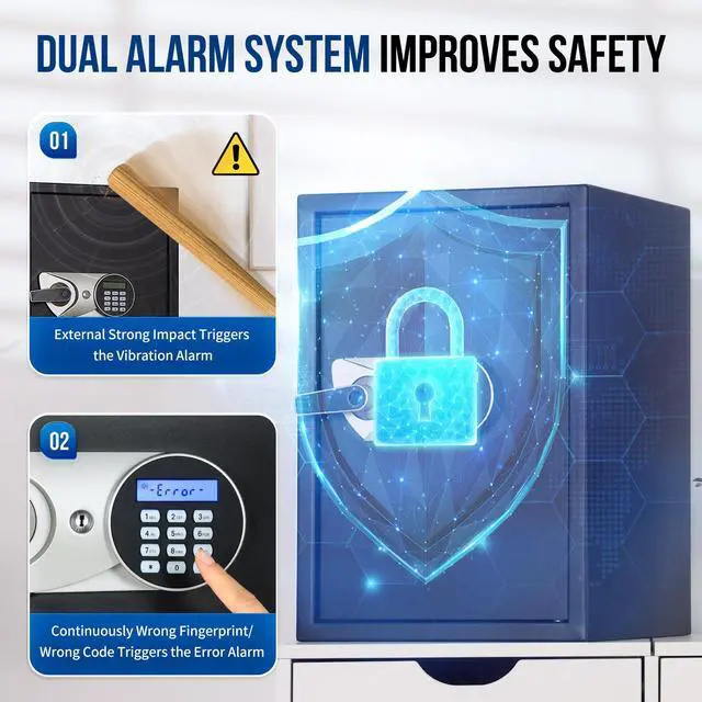 Alt view image 5 of 6 - Large Home Safe Box 2.0 Cub Biometric Safe Fingerprint Recogntion Lock Box with Removable Shelf LED Light Fireproof Bag Wall Mount Cabinet Safe for Home Office Hotel, Black