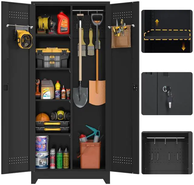 Main image of Broom Closet Storage Cabinet, Garage Storage Cabinet with Dooors,Lockable Cabinet, Black