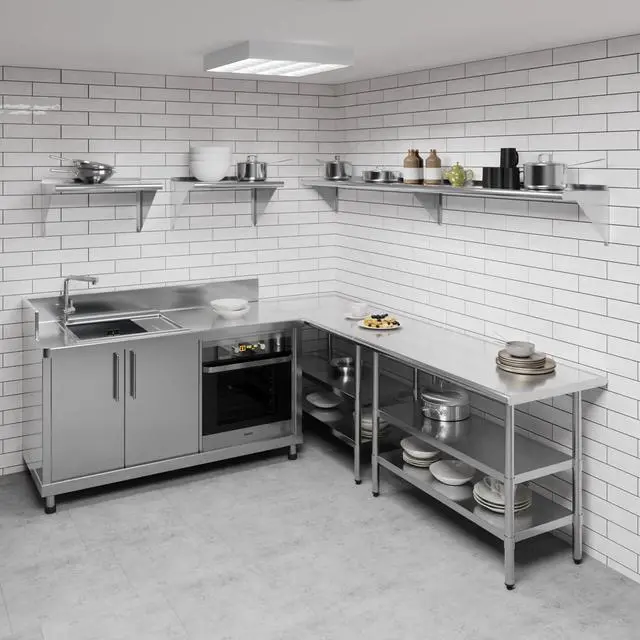 Alt view image 2 of 6 - 12 in. x 96 in. Stainless Steel Wall Shelf | NSF | Metal Shelving | Garage, Laundry, Storage, Utility Room | Restaurant, Commercial Kitchen